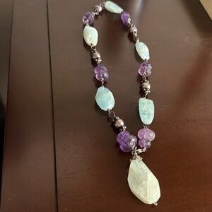 Fluorite, amethyst & pearl necklace